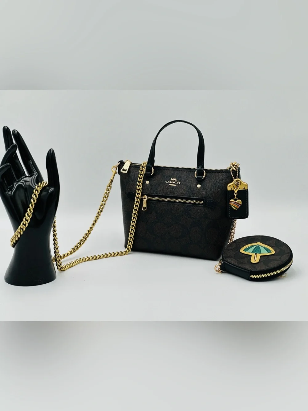 Coach Black Signature Leather Tote with Gold Hardware